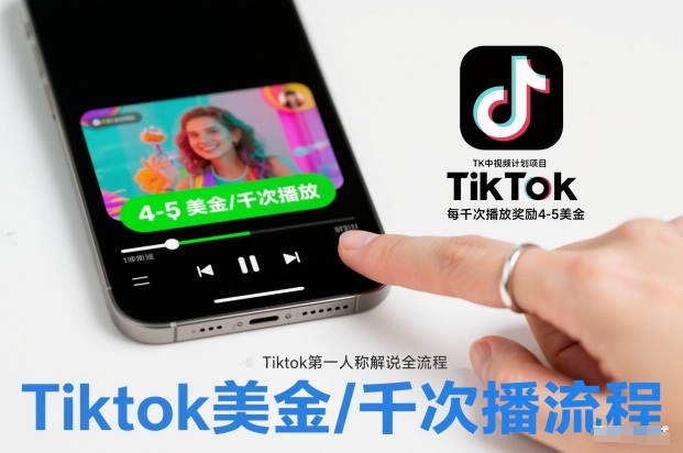 TK中视频计划项目,Tiktok第一人称解说流程,每干次播放奖励4-5美金-聚业
