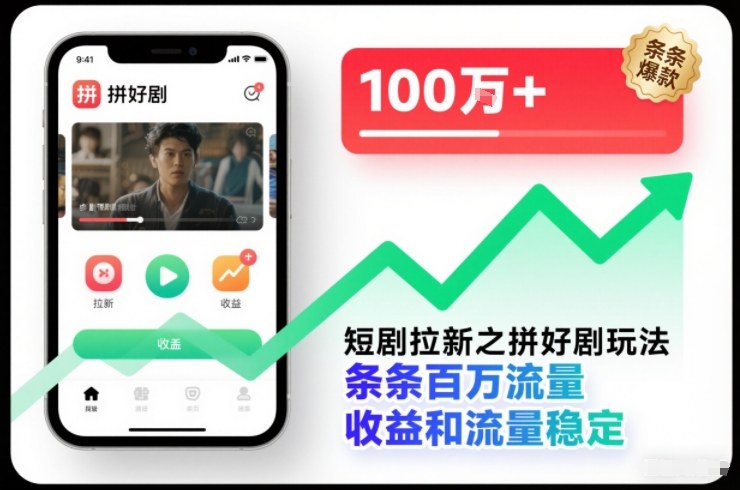 短剧拉新之拼好剧玩法，条条百万流量，收益和流量稳定-聚业