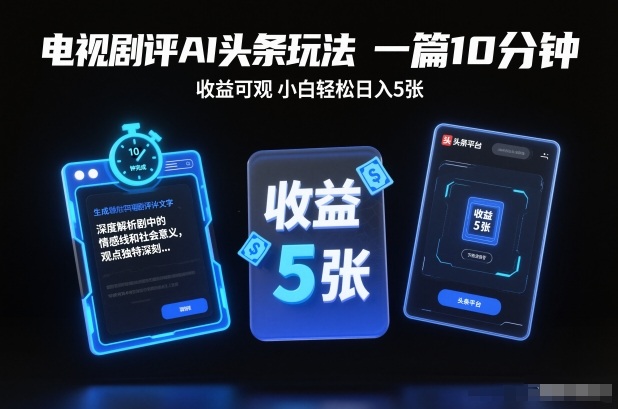 电视剧评AI头条玩法,一篇10分钟,收益可观,小白轻松日入5张+【独家】-聚业