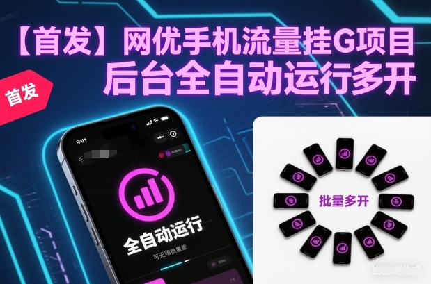 【首发】网优手机流量挂G项目,后台全自动运行,可无限批量多开【揭秘】-聚业