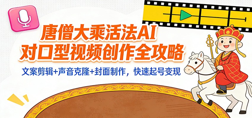 “大乘活法”AI对口型视频创作全攻略:文案剪辑+声音克隆+封面制作,快速起号变现-聚业