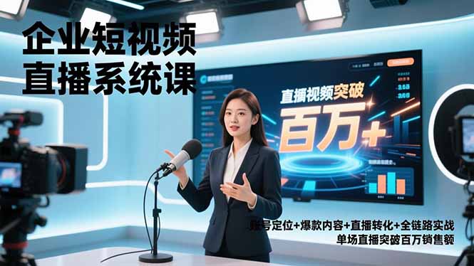 企业短视频直播系统课，账号定位+爆款内容+直播转化+全链路实战，单场直播突破百万销售额-聚业