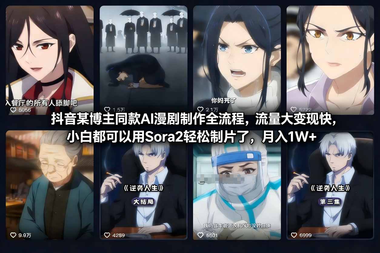 抖音某博主同款AI漫剧制作全流程，流量大变现快，小白都可以用Sora2轻松制片了，月入1W+-聚业