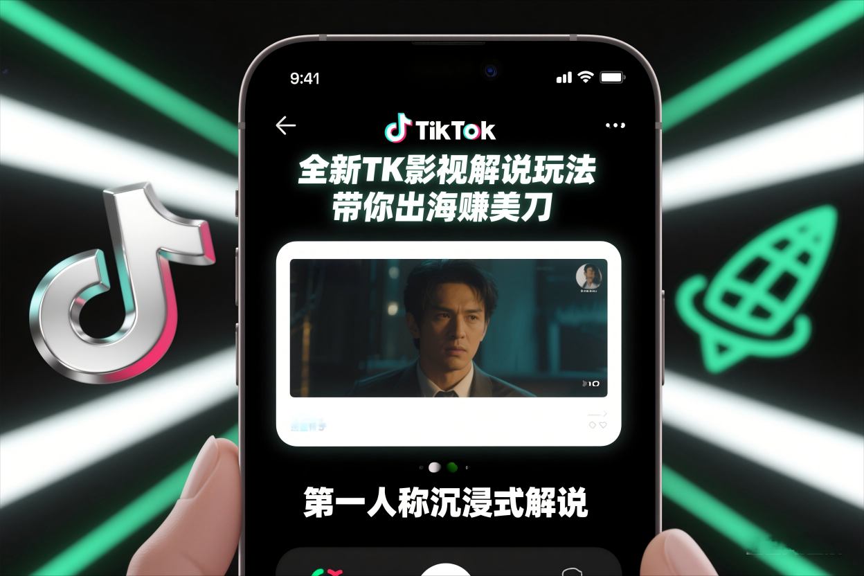 TikTok第一人称影视解说教学,全新TK影视解说玩法,带你出海賺美刀-聚业