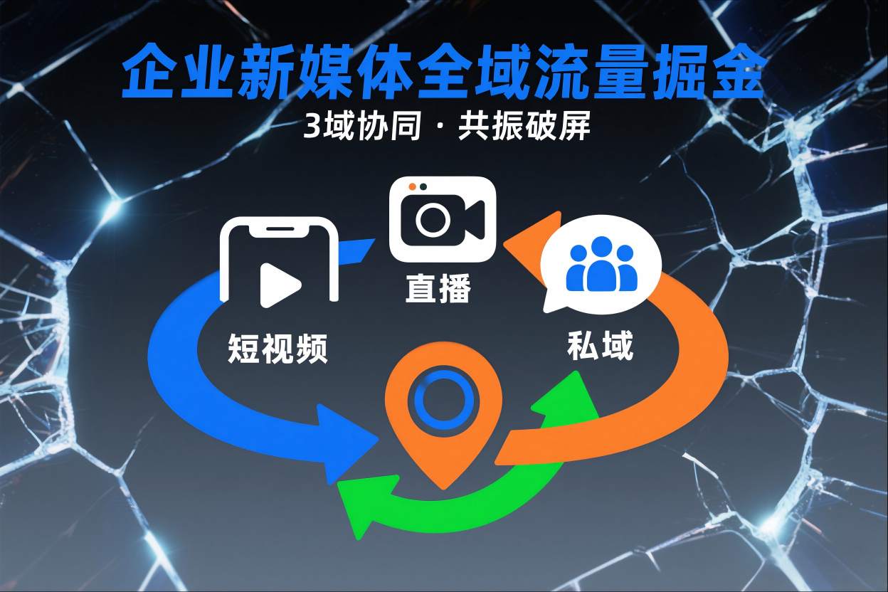 短视频全域商业模式,企业新媒体全域流量掘金,3域协同,共振破屏,短视频-直播-私域-地域-聚业