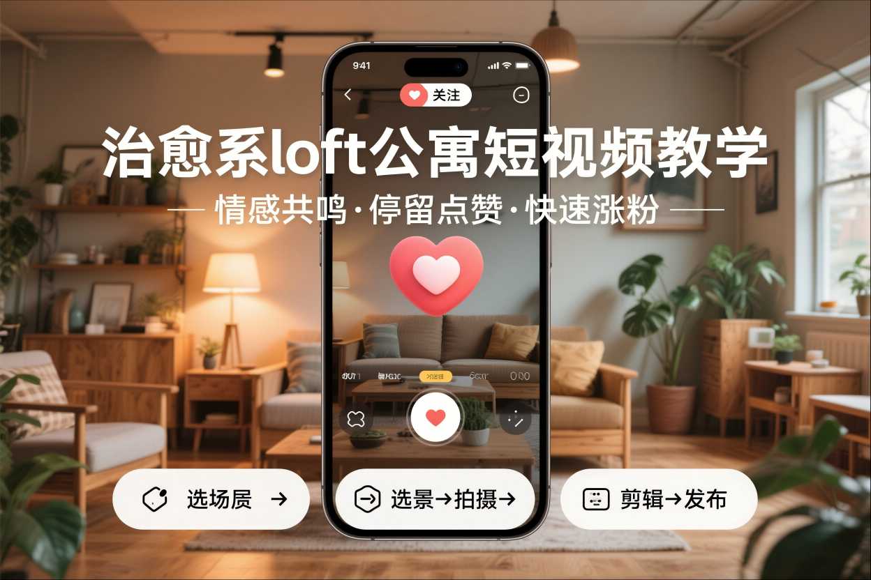 治愈系loft公寓短视频制作教学,情感共鸣引停留点赞关注,快速起号涨粉-聚业