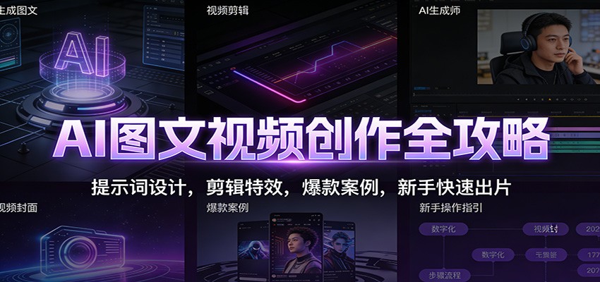 AI图文视频创作全攻略:提示词设计,剪辑特效,爆款案例,新手快速出片-聚业