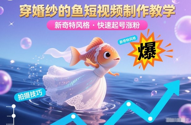 穿婚纱的鱼短视频制作教学，新奇特风格，快速起号涨粉-聚业