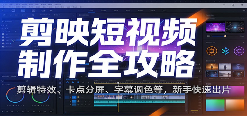 剪映短视频制作全攻略：剪辑特效、卡点分屏、字幕调色等，新手快速出片-聚业