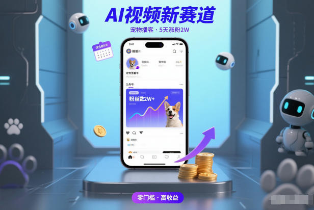 AI视频新赛道，宠物播客仅注册5天涨粉2W，收益非常可观-聚业