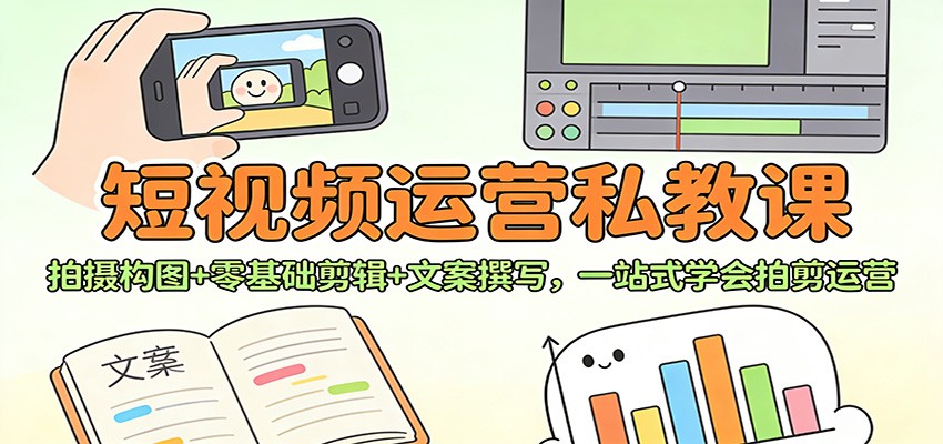 短视频运营私教课：拍摄构图+零基础剪辑 +文案撰写，一站式学会拍剪运营-聚业
