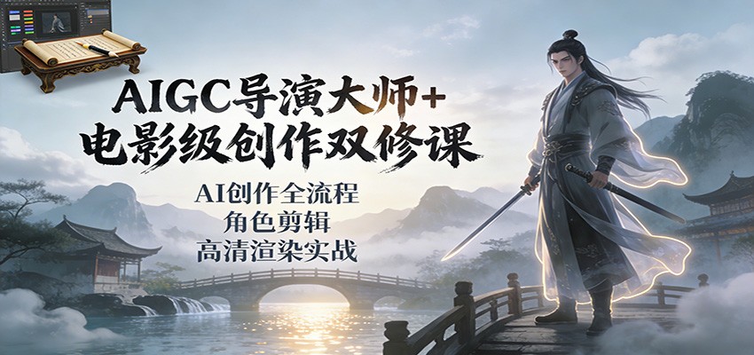 AIGC导演大师+电影级创作双修课：AI创作全流程、角色剪辑、高清渲染实战-聚业