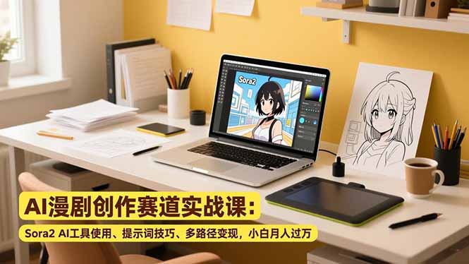 AI漫剧创作赛道实战课：Sora2 AI工具使用、提示词技巧、多路径变现，小白月入过万-聚业