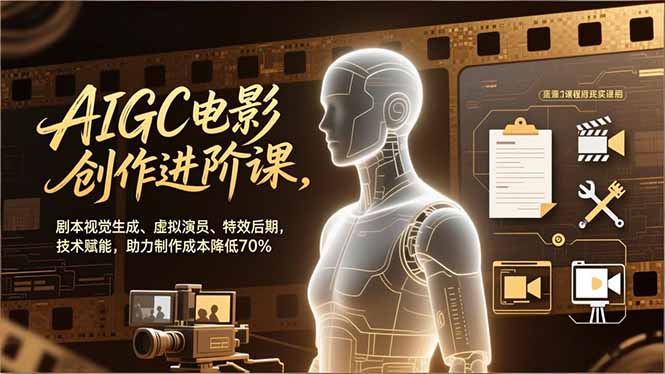 AIGC电影创作进阶课,剧本视觉生成、虚拟演员、特效后期,技术赋能,助力制作成本降低70%-聚业