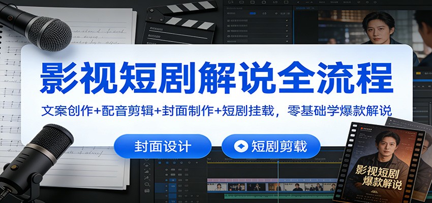 影视短剧解说全流程:文案创作+配音剪辑+封面制作+短剧挂载,零基础学爆款解说-聚业