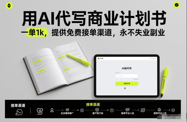 用AI代写商业计划书,一单1k,提供免费接单渠道,永不失业副业-聚业
