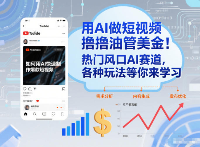 用AI做短视频撸油管美金,热门风口AI赛道,你不做我做,各种玩法等你来学习-聚业