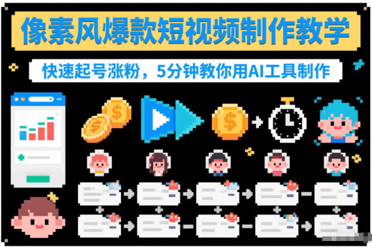 像素风爆款短视频制作教学,快速起号涨粉,5分钟教你用AI工具制作-聚业