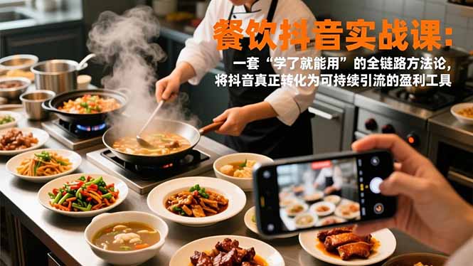 餐饮抖音实战课:一套“学了就能用”的全链路方法论,将抖音真正转化为可持续引流的盈利工具-聚业
