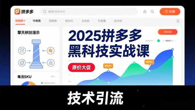 2025拼多多黑科技实战课,擎天柱玩法、爆流SKU、原价大促,技术引流,单店日销轻松破千单-聚业