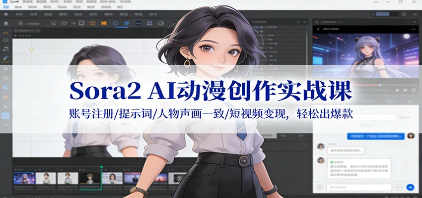 Sora2 AI动漫创作实战课:账号注册/提示词/人物声画一致/短视频变现,轻松出爆款-聚业