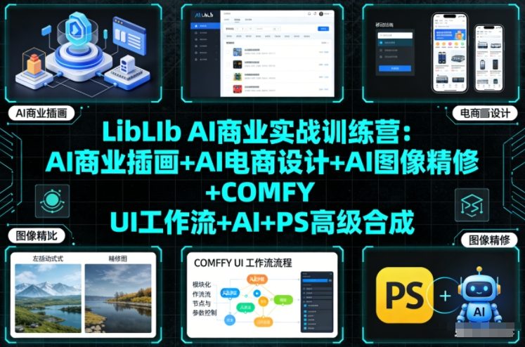 LibLIb AI商业实战训练营:AI商业插画+AI电商设计+AI图像精修+COMFY UI工作流+AI+PS高级合成-聚业