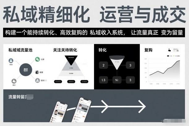 私域精细化运营与成交,构建一个能持续转化、高效复购的私域收入系统,让流量真正变为留量-聚业