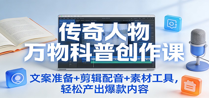 传奇人物万物科普创作课:文案准备+剪辑配音+素材工具,轻松产出爆款内容-聚业