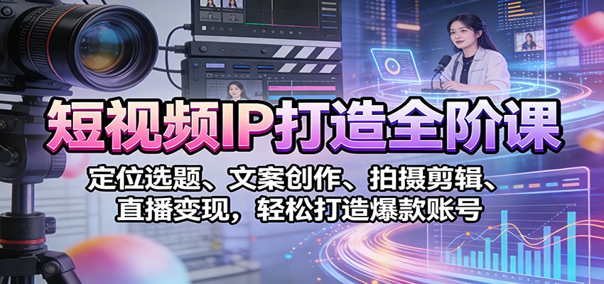 短视频IP打造全阶课:定位选题、文案创作、拍摄剪辑、直播变现,轻松打造爆款账号-聚业