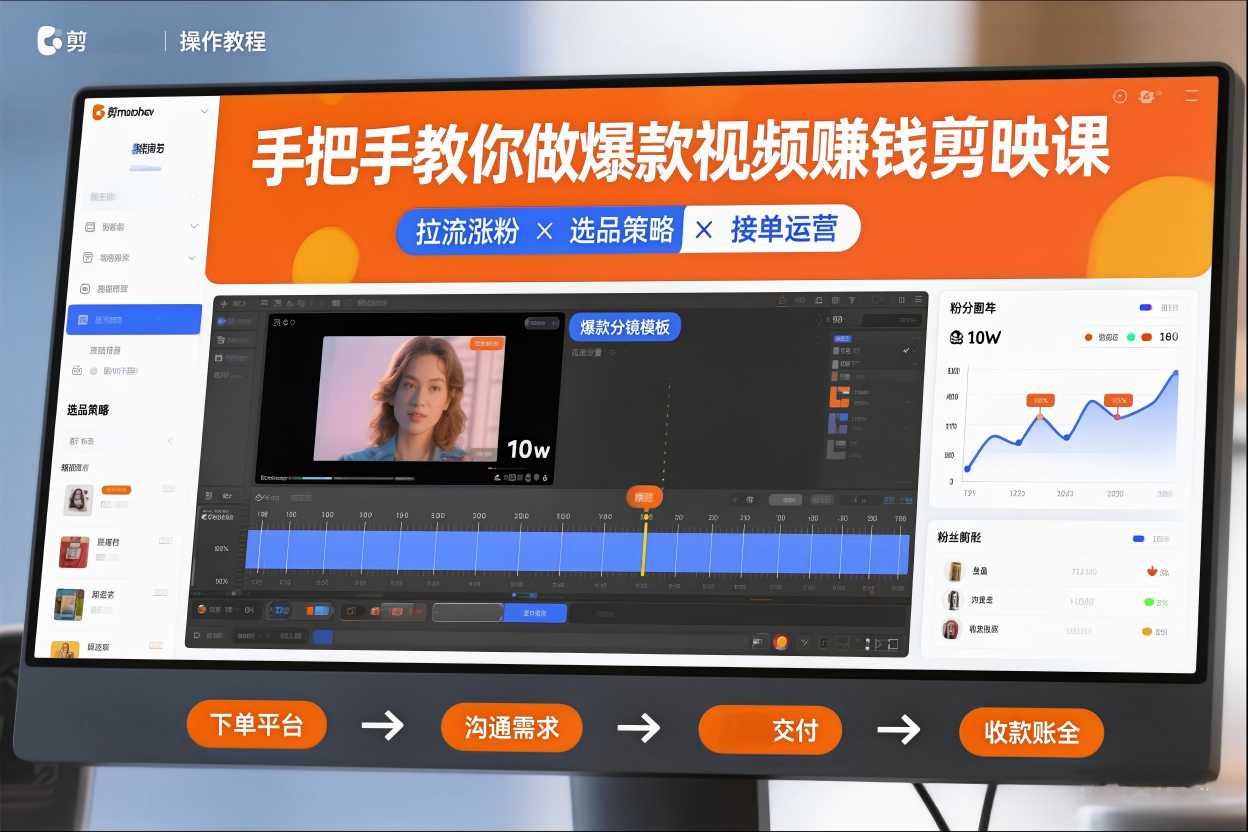 手把手教你做爆款视频赚钱剪映课,手把手教学拉流涨粉、选品策略和接单运营(更新2026)-聚业