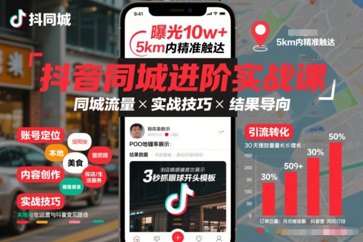 抖音同城进阶实战课,助你同城流量拿到结果-聚业