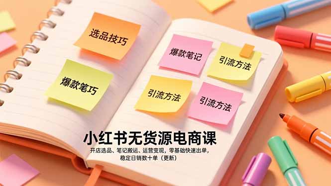 小红书无货源电商课,开店选品、笔记搬运、运营变现,零基础快速出单,稳定日销数十单(更新-聚业