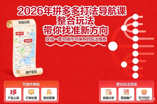 2026年拼多多打法导航课,整合玩法,带你找准新方向,获得一套可操作可保存的玩法模板-聚业