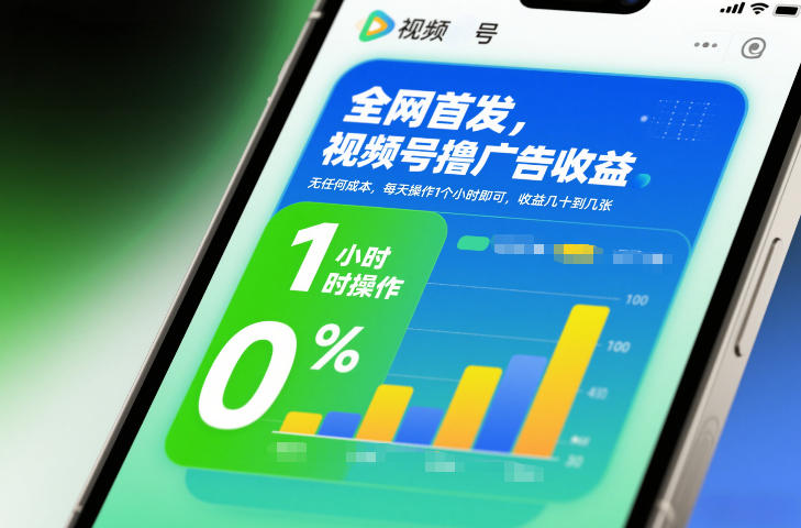 全网首发，视频号撸广告收益，无任何成本，每天操作1个小时即可，收益几十到几张-聚业