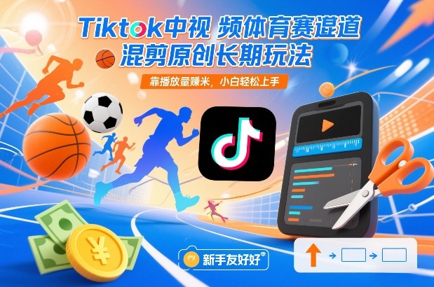 Tiktok中视频体育赛道混剪原创长期玩法,靠播放量賺米,小白轻松上手-聚业