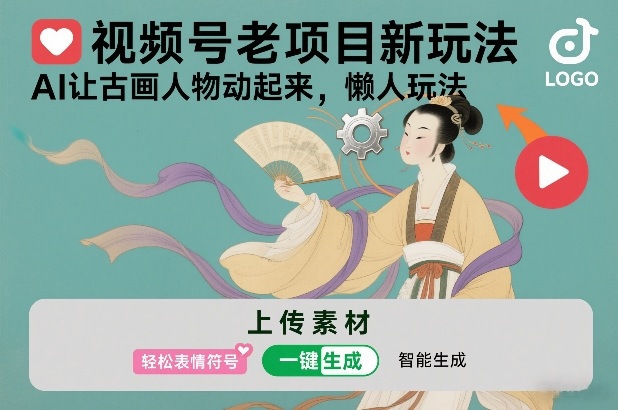 视频号老项目新玩法,AI让古画人物动起来,懒人玩法,附详细教程-聚业