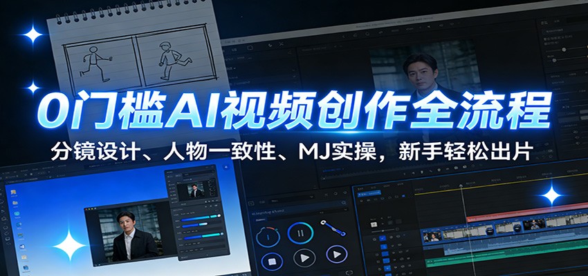 0门槛AI视频创作全流程：分镜设计、人物一致性、MJ实操，新手轻松出片-聚业