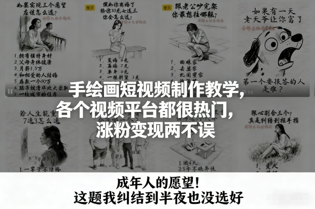 手绘画短视频制作教学,各个视频平台都很热门,涨粉变现两不误-聚业