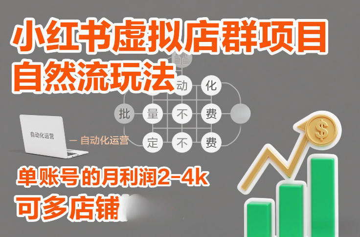 小红书虚拟店群项目，自然流玩法，批量自动化，稳定不费号，单账号的月利润2-4k，可多店矩阵-聚业
