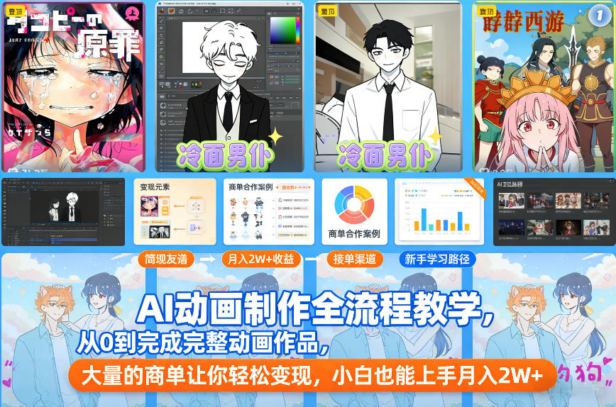 AI动画制作全流程教学，从0到完成完整动画作品，大量的商单让你轻松变现，小白也能上手月入2W+-聚业