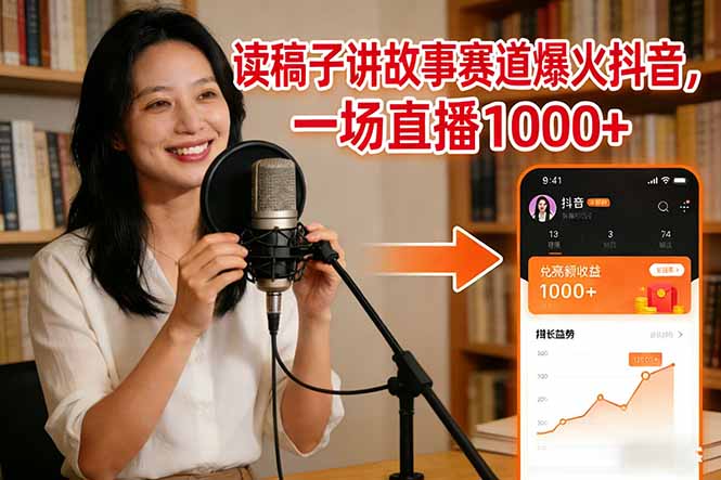 读稿子讲故事赛道爆火抖音，一场直播日入1000+-聚业