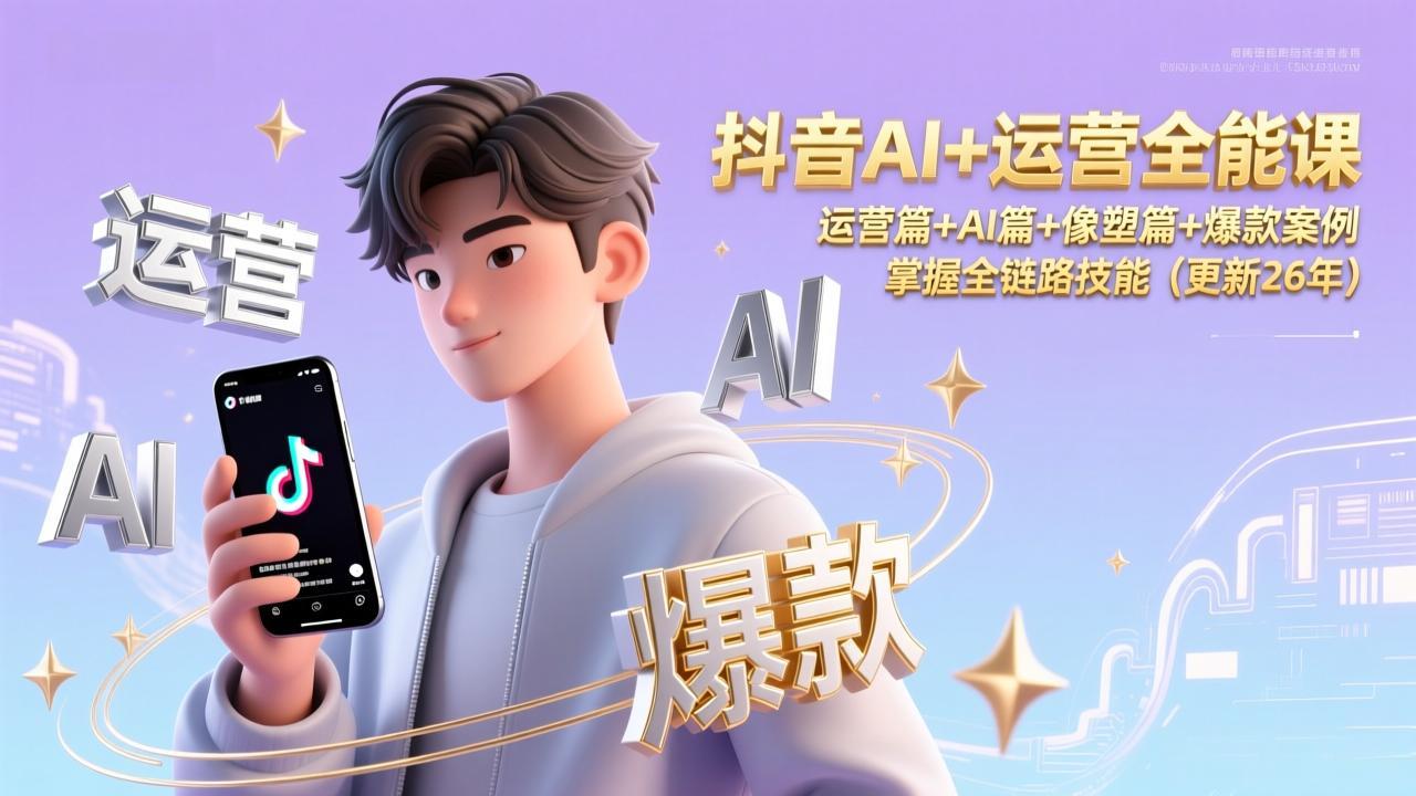 抖音AI+运营全能课，运营篇+AI篇+像塑篇+爆款案例，掌握全链路技能(更新26年-聚业