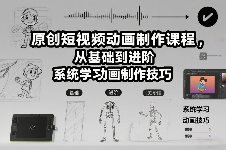 原创短视频动画制作课程,从基础到进阶,系统学习动画制作技巧-聚业