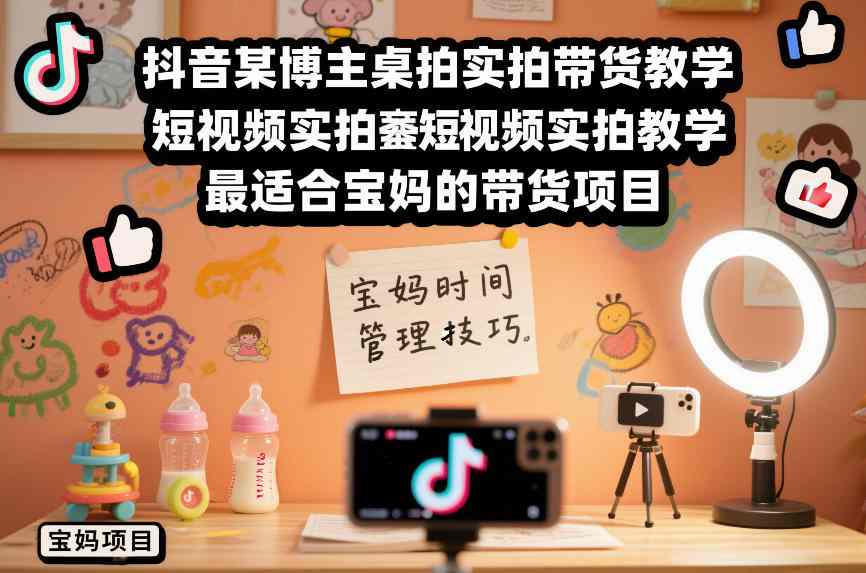 抖音某博主桌拍实拍带货教学，短视频实拍教学，最适合宝妈的带货项目-聚业