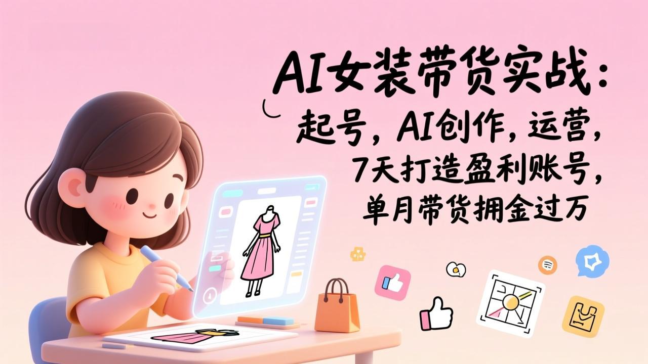 AI女装带货实战：起号，AI创作，运营，7天打造盈利账号，单月带货佣金过万-聚业