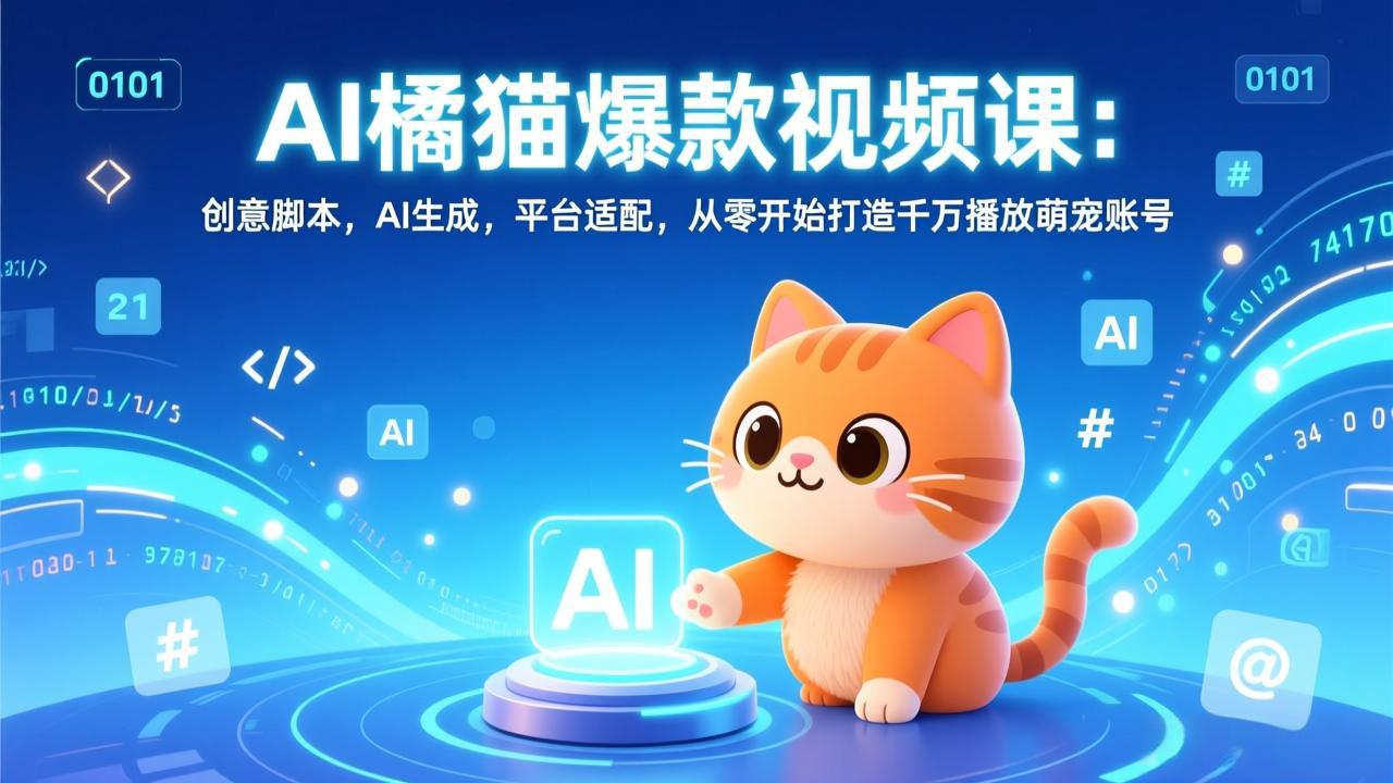 AI橘猫爆款视频课：创意脚本，AI生成，平台适配，从零开始打造千万播放萌宠账号-聚业