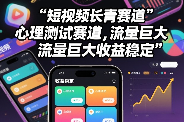 短视频长青赛道，心里测试赛道，流量巨大，收益稳定-聚业