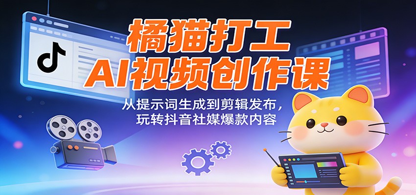 橘猫打工AI视频创作课：从提示词生成到剪辑发布，玩转抖音社媒爆款内容-聚业