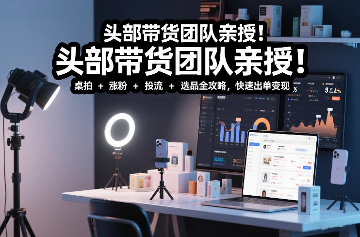 头部带货团队亲授！专业短视频实拍带货课：桌拍+涨粉+投流+选品全攻略，快速出单变现，月入2w+-聚业