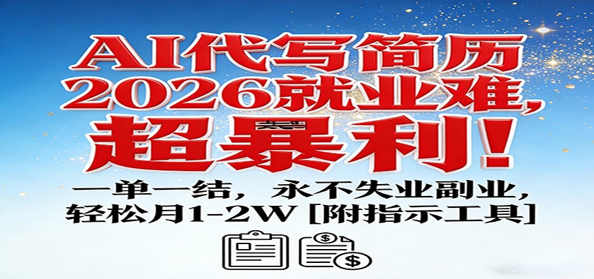 AI代写简历，2026就业难，超暴利！一单一结，永不失业副业，轻松月1-2W【附指令工具】-聚业